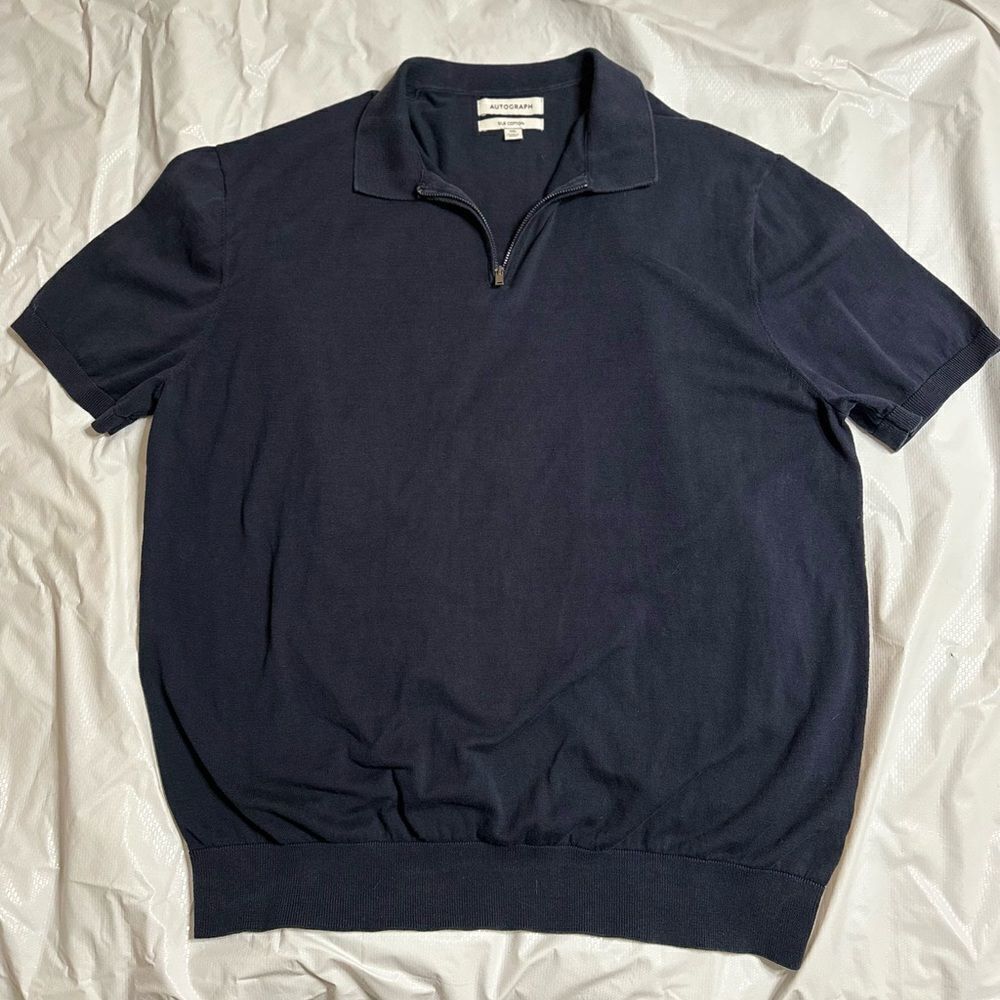 Autograph by Marks and Spencer Navy Blue Silk and Cotton Polo Shirt size XL